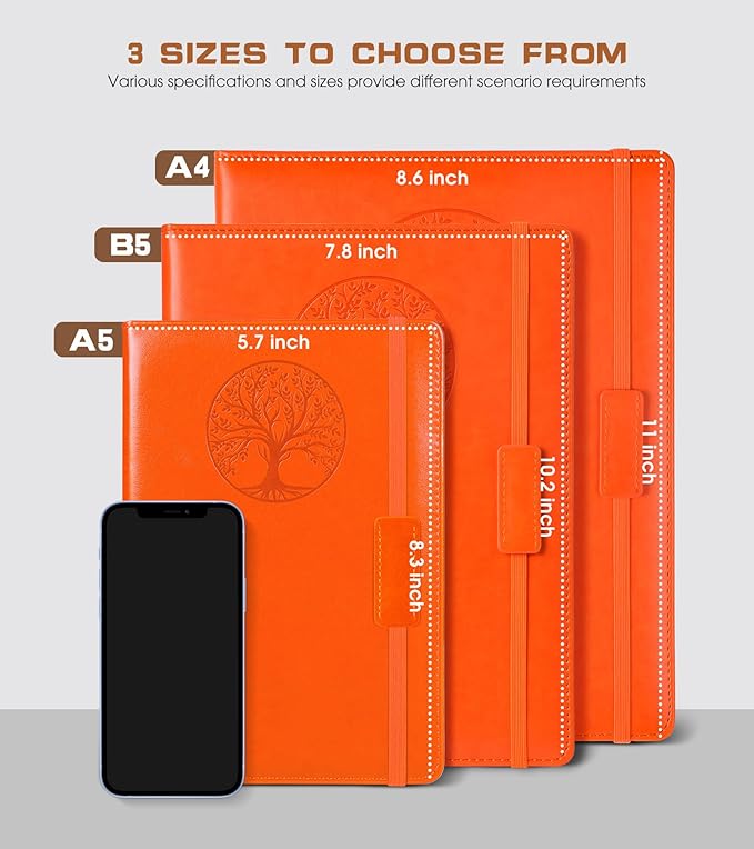 Lined Journal Notebook for Women Men,256 Pages A4 Large Hardcover Leather Journals for Writing,Travel,Business,Work,School,College Ruled Notebooks for Note Taking,Diary Notepad 8.6"×11"(Orange)-DeskLoop Office