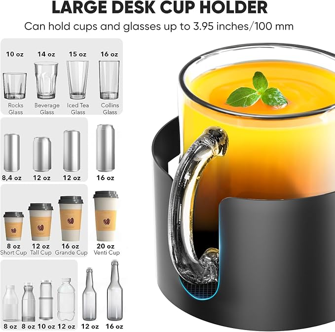 Upgraded Large Desk Cup Holder Clamp, OOKUU Anti-Spill Table Cup Holder - Image 3