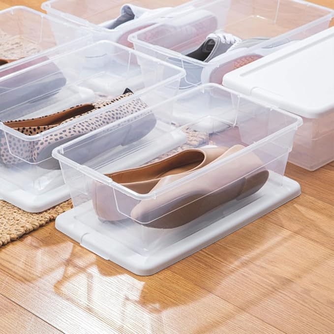 Sterilite 12-Pack 6 Quart Storage Boxes, Stackable Clear Plastic Bins - Image 4