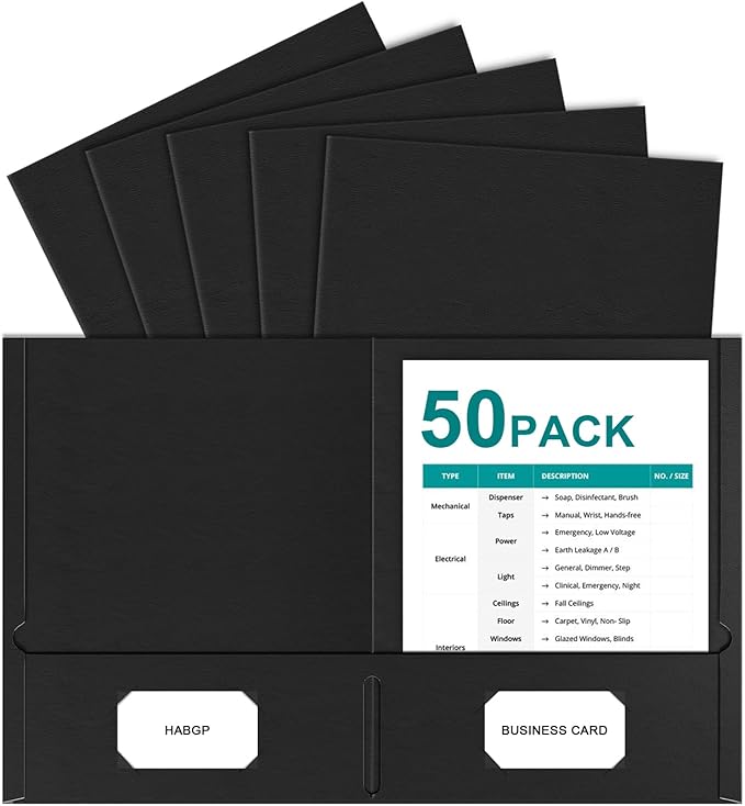 HABGP Two Pocket Folders, 50 Pack 2 Pocket Folders Fit Letter Size Paper by HABGP