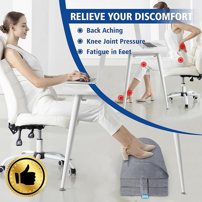 XXL(20in) Foot Rest for Under Desk at Work with 3 Adjustable Heights, Foot Stool with Bamboo Charcoal Foam, Feet Warm Pocket Footrest for Office Gaming Chair, for Leg Support -Gray