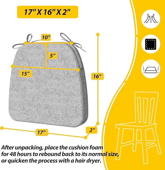 AAAAAcessories D-Shaped Chair Cushions, Machine-Washable Cover, Light Gray - Image 2