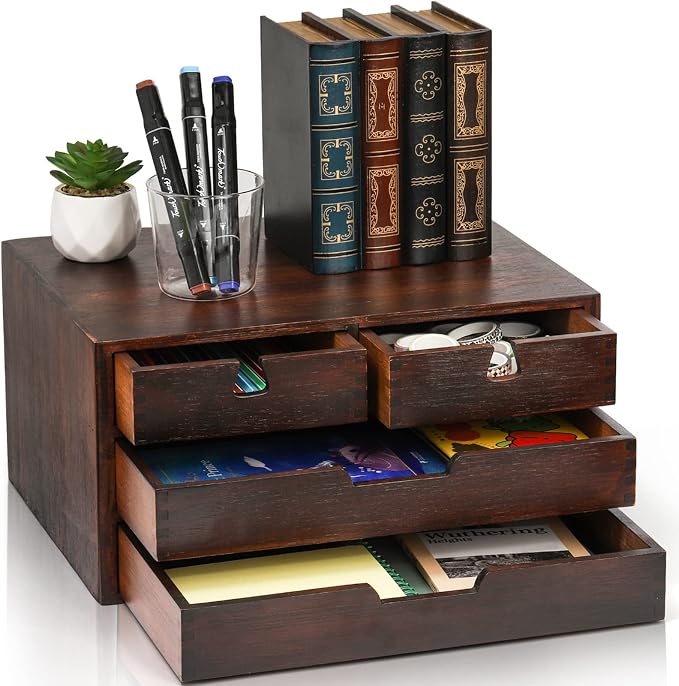 DEAYOU Bamboo Desk Organizer, 100% Natural Bamboo Desktop Drawer Organizer by DEAYOU