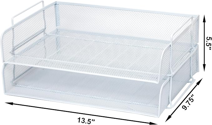 EASEPRES 2 Pack Stackable Desk Paper Tray, Metal Mesh Desktop Document Letter - Image 3