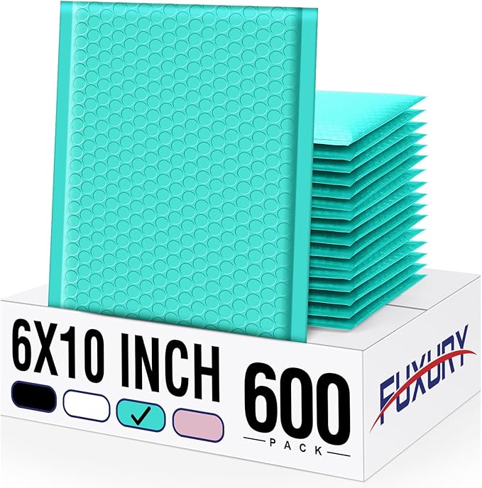 Fuxury Bubble Mailers 6x10“ 600 Pack Teal Padded Envelopes Usable Size 6x9" by Fuxury