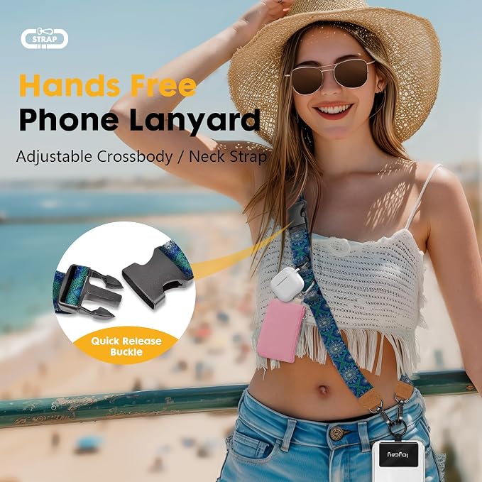 Icycay Phone Lanyard Crossbody, Boho Blue Cell Phone Strap - Image 2