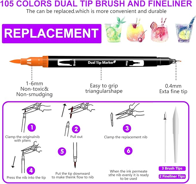 Brush Pens, 105 Colors Dual Tip Markers for Adult Coloring Books, Note Taking and Lettering-DeskLoop Office