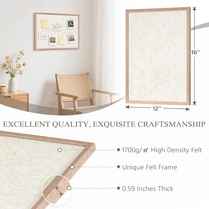 DOLLAR BOSS 16"x12" Beige Felt Framed Cork Board Bulletin Board | Small Pin - Image 2