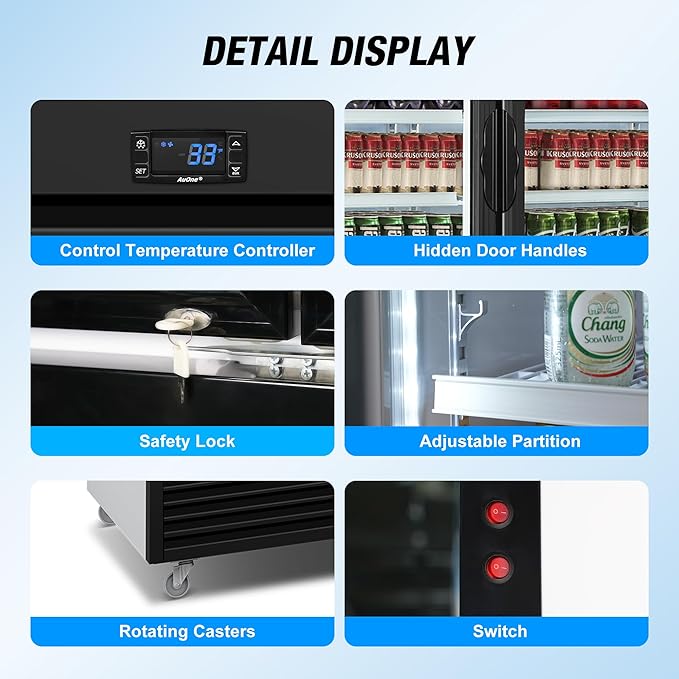 Commercial Beverage Refrigerator, 75" W 60 Cu. Ft. Commercial Drink Fridge, Display Refrigerator with 3 Glass Door, Commercial Display Fridge with 12 Adjustable Shelves, for Shop, Restaurant, Bar-DeskLoop Office