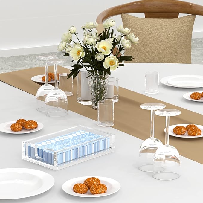 HIIMIEI Acrylic Napkin Holder for Bathroom, Acrylic Guest Towel Holder, Bathroom Napkins Guest Disposable Holder, Hand Towel Tray for Kitchen, Parties, Weddings, Party, Hotel, Restaurant（Clear）-DeskLoop Office