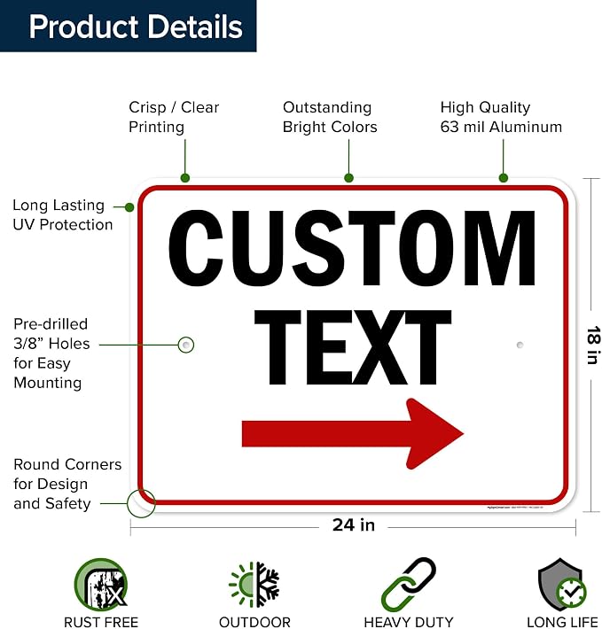 Custom Arrow Directional Sign, Right Arrow, 18x24 Inches, Rust Free .063 - Image 6