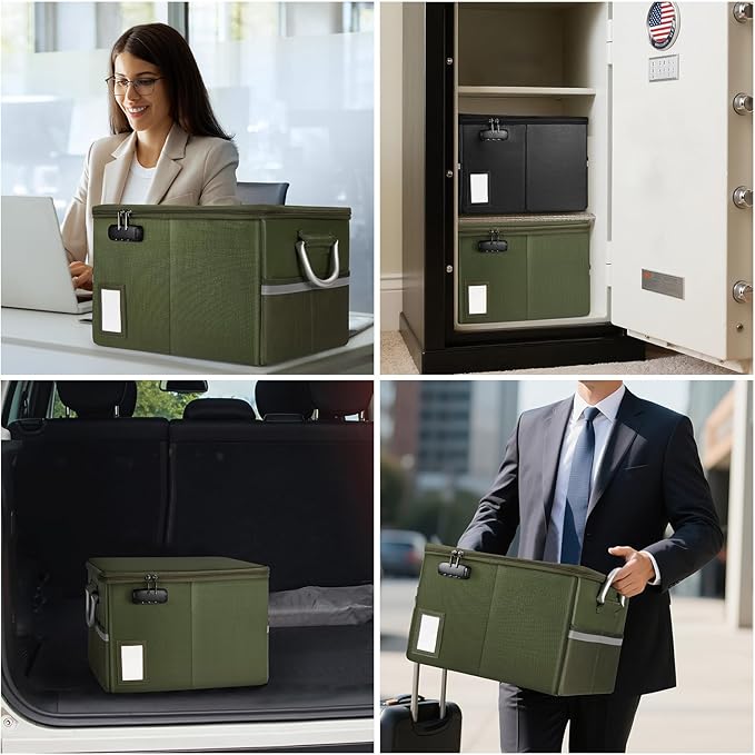 TOMKID Fireproof Document Box, Fire Proof Safe Box for Home Document Organizer with Lock, Fire Organizer Office Storage Cabinet for Hanging Letter/Legal Folder 16.1 x 12.9 x 11in (Green)-DeskLoop Office