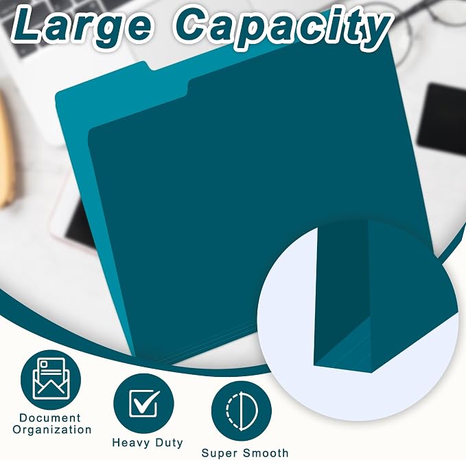 100 Packs Royal Blue File Folder, Paper File Folders Letter Size, 1/3-Cut Tabs - Image 3