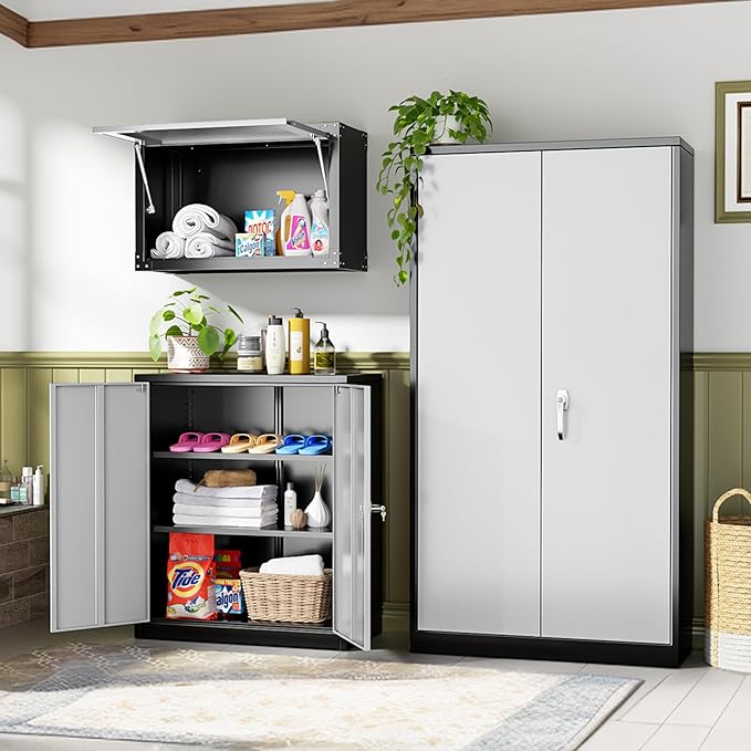 INTERGREAT Metal Storage Cabinet with Doors and Shelves,72" H Black Gray Steel Tool Locking Cabinet, Metal Storage Cabinet for Home Office, Warehouse, School-DeskLoop Office