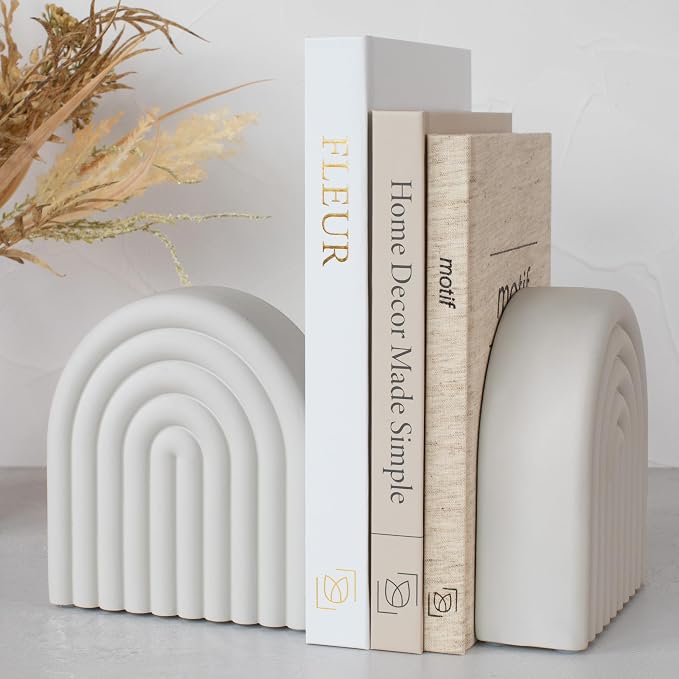 Decorative Concrete Bookends for Heavy Books – Stylish Set of 2, or Library by KIBAGA