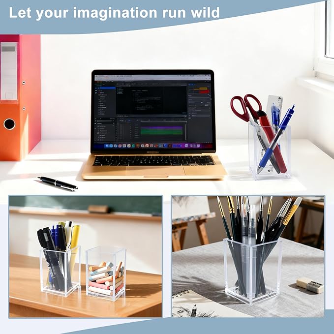 20 Pack Clear Acrylic Pen Holders, Bulk Pencil Cup Desk Organizers | Bulk Clear - Image 4
