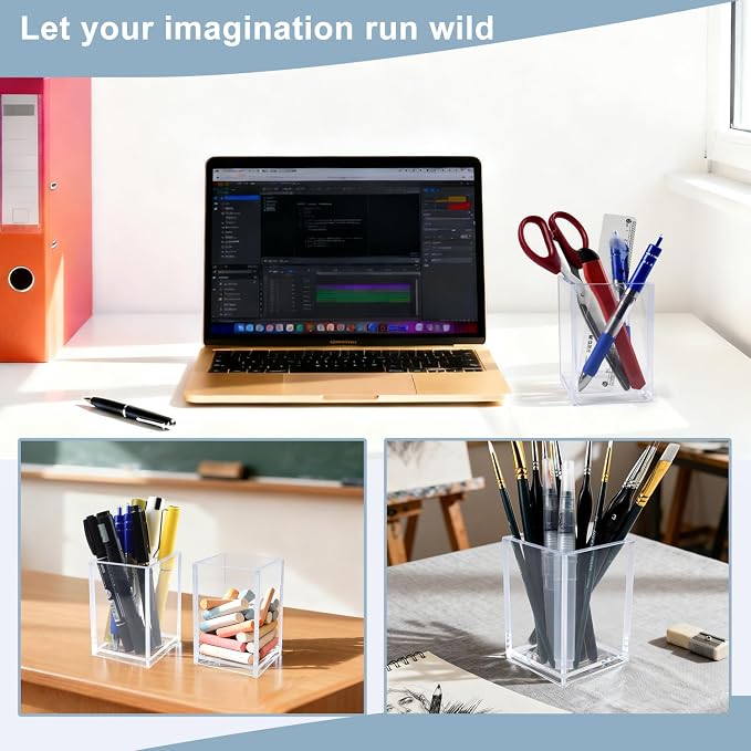 10 Pack Clear Acrylic Pen Holders, Pencil Cup Desk Organizers | Clear Acrylic - Image 4