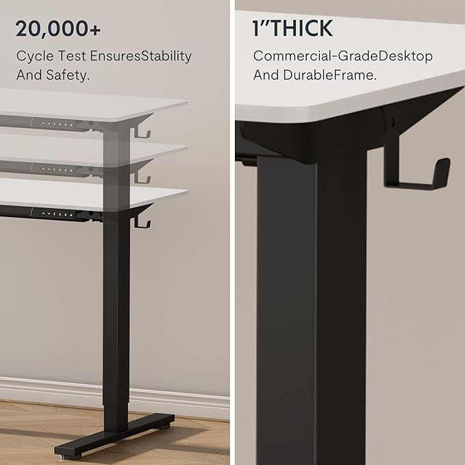 FLEXISPOT EN1 Whole-Piece Standing Desk - 48 x 30 Inches, Electric Height Adjustable, Heavy Duty Steel Frame with Automatic Smart Keypad (Black Frame + White Top, 2 Packages)-DeskLoop Office