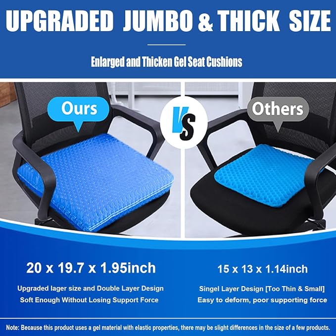 20" Gel Seat Cushion for Long Sitting Pressure Relief - Image 2