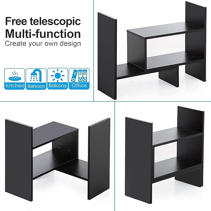 Sorfity Desktop Bookshelf Desk Storage Organizer Adjustable Wood Desktop - Image 3