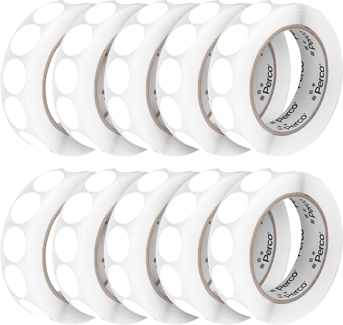 Perco White 1-Inch Perforated Circle Dot Sticker Labels — 10 Rolls, 000 Round by Perco