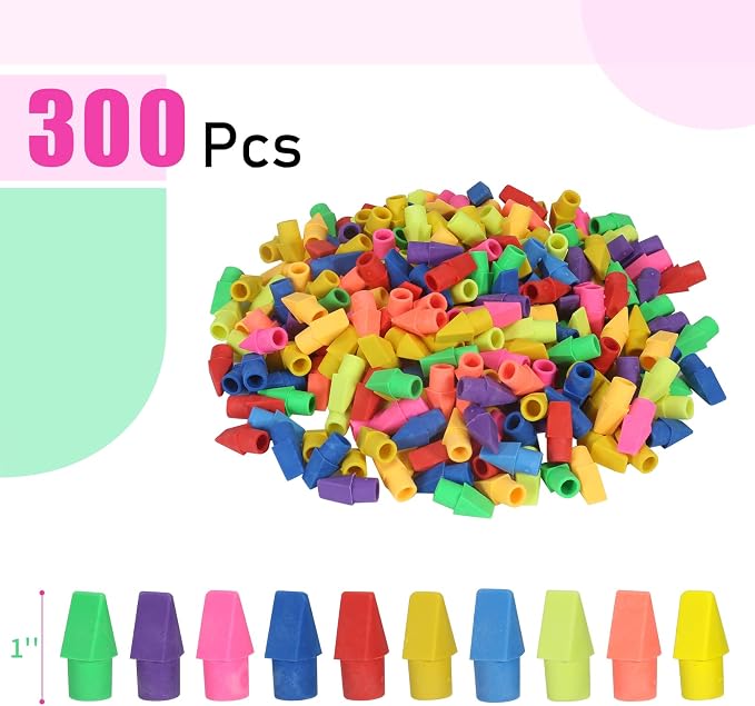 300 Pack Pencil Top Erasers Bulk 10 Colors and Cap Erasers - Image 3