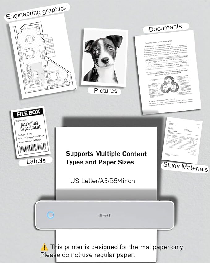 iDPRT Inkless Portable Printer for Travel, 300DPI Wireless Thermal Printer Support 8.5 x 11 Inch US Letter, A4, Small Bluetooth Printers Compatible with iOS, Android Laptop for Office Car Home, Grey-DeskLoop Office