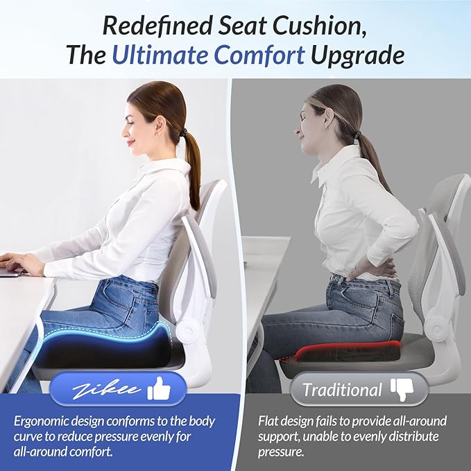 ZIKEE Pioneering Seat Cushion for Pressure Relief, Ergonomic Office Chair Cushion for Sciatica, Back, Hemorrhoids & Tailbone Pain Relief, High-Density Memory Foam Car Seat Cushion with Anti-Slip Base-DeskLoop Office