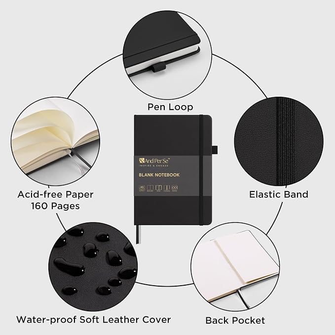 &And Per Se Blank Sketch Notebook, A5 Hardcover, 160 Pages 100gsm Thick Paper - Image 3