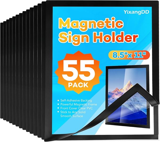 YixangDD 55 Pack Magnetic Sign Holder 8.5 x 11, Self-Adhesive Magnetic Wall by YixangDD