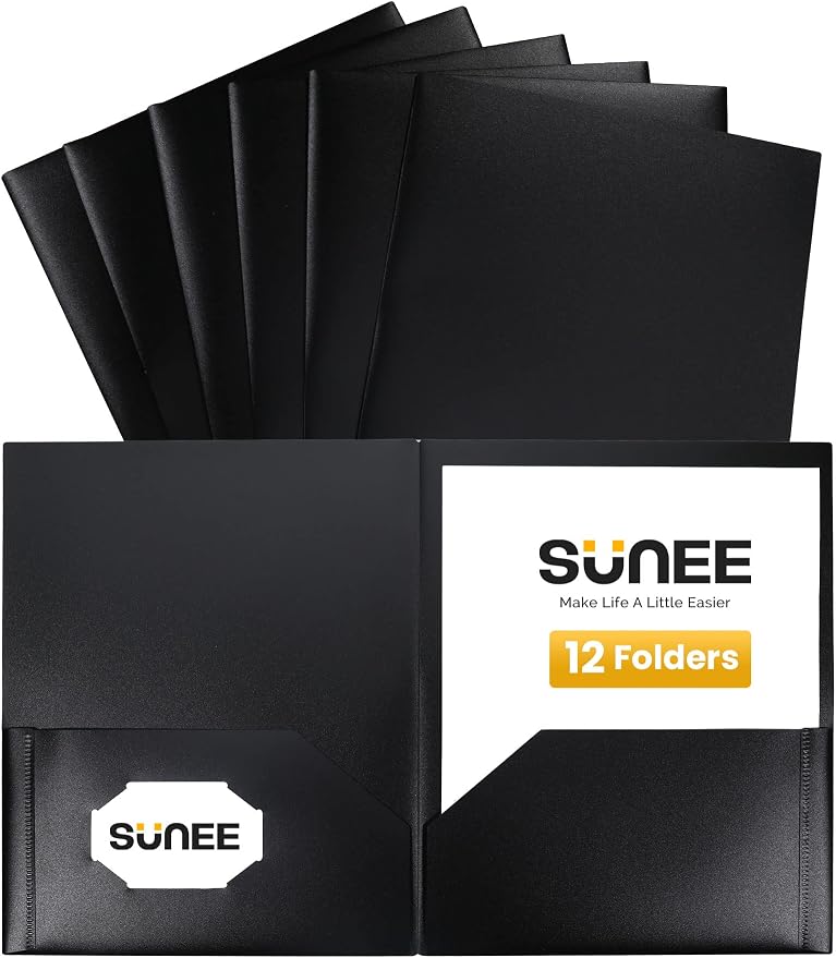 SUNEE 2 Pocket Folders Heavy-Duty Plastic Folders by SUNEE