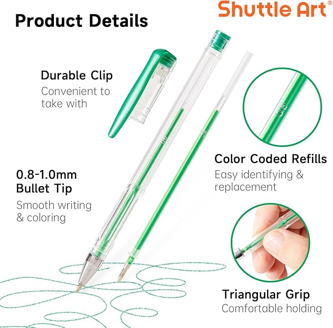 Shuttle Art 60 Pack Green Tone Gel Pens, 30 Green Tone Gel Pens with 30 Refills for Adults Coloring Books Journaling Drawing Nature, Landscapes, Animals Scenes-DeskLoop Office