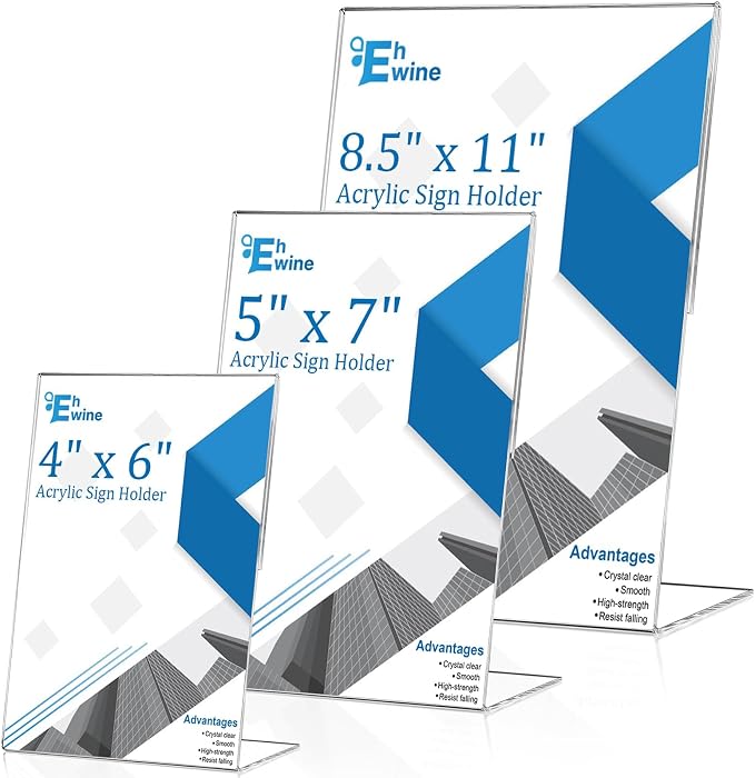 EHWINE 12 Pack 4 x 6 Acrylic Sign Holder, Vertical Slanted Back Paper Holder - Image 7