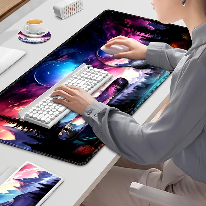Gaming Mouse Pad, Large Desk Mat, Cute Desk Pad Protector, 4in1 XXL Mousepad + - Image 9