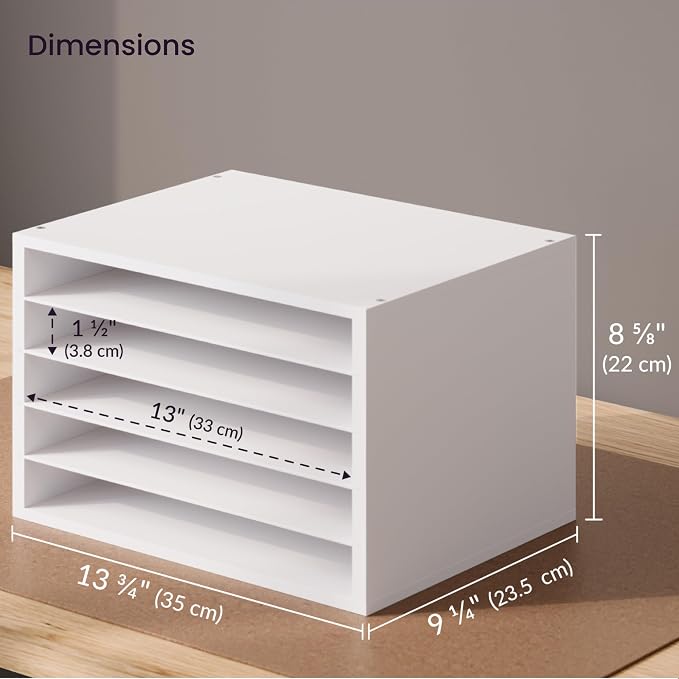 Ballucci 5 Tier Paper Organizer Letter Tray, Wood Desk File Organizer - Image 3
