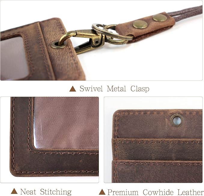 Boshiho Vertical Style Cowhide Leather ID Card Badge Holder - Image 4