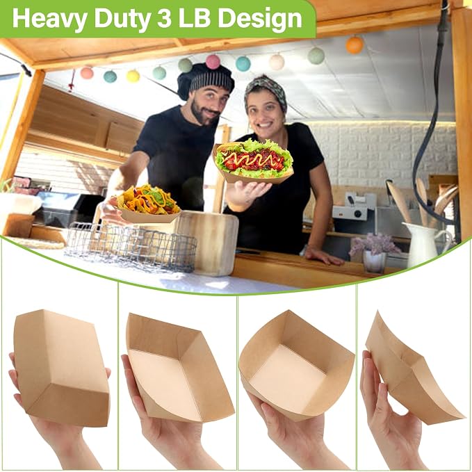 50 Pack 3lb Heavy Duty Kraft Leak Proof Paper Food Boats Disposable Nacho Trays - Image 2