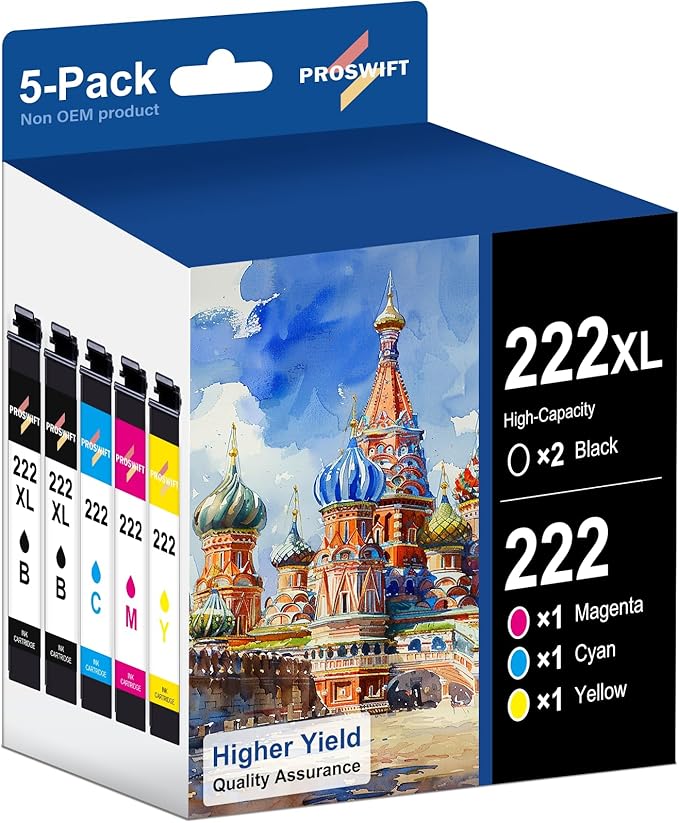 222XL Ink Cartridges Combo Pack Remanufactured Replacement for 222 222XL Ink Cartridges Works with Workforce WF-2960 and Expression XP-5200 Printers (2 Black, 1 Cyan, 1 Magenta, 1 Yellow)-DeskLoop Office