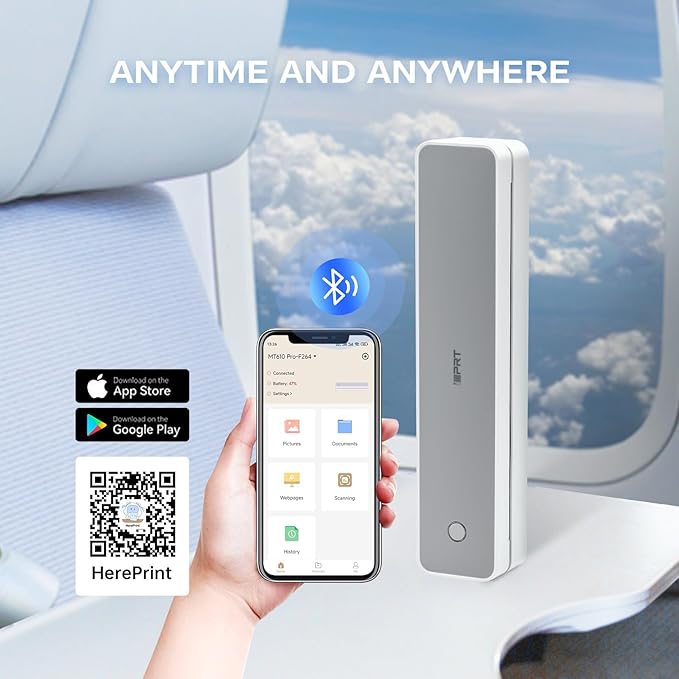 iDPRT Portable-Printer Wireless for Travel, 300DPI Inkless-Thermal-Printers for Home Use, Office, Supports 8.5" x 11"&A4&A5(Cannot Print Color Only Supports Thermal Paper)-DeskLoop Office