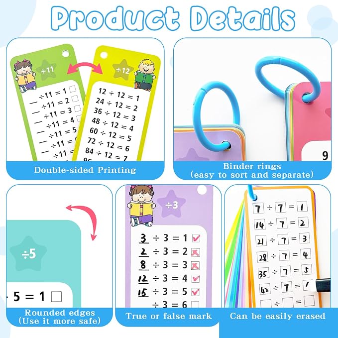 1-12 Division Flash Cards, Large Math Table Flashcards, Including 15 Cards - Image 4
