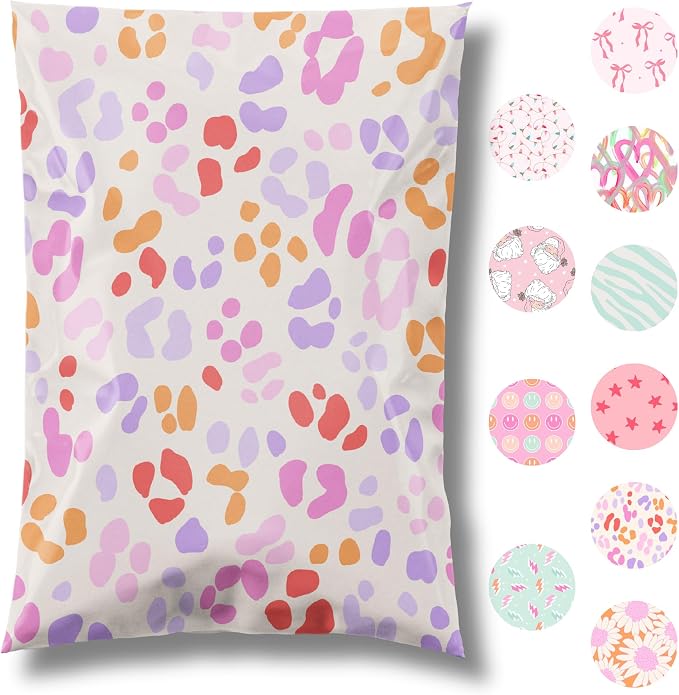 Pretty Package Store Poly Mailer 6x9, Preppy Leopard, 100 Pack | Heavy Duty by PrettyPackageStore