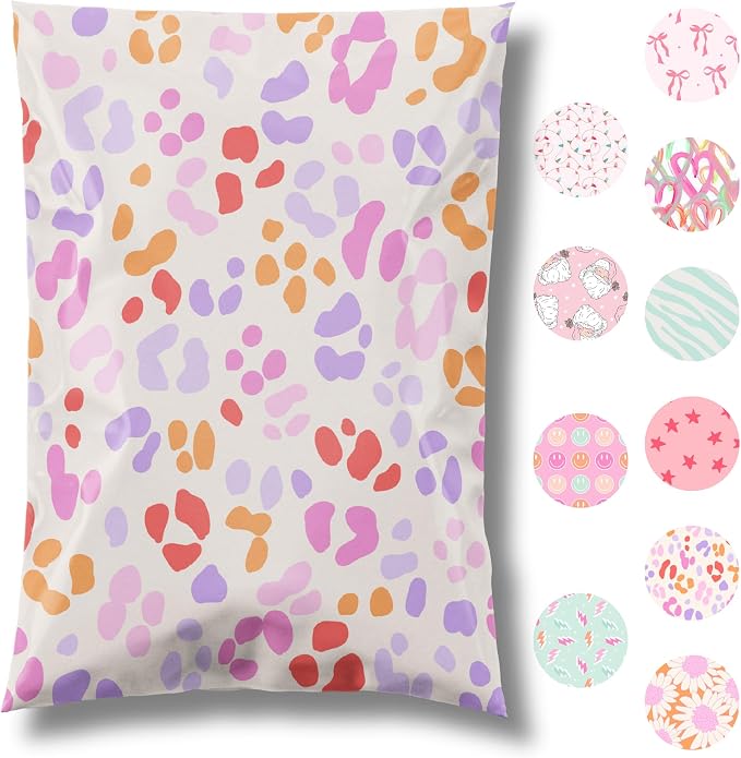 Pretty Package Store Designer Poly Mailers, Preppy Leopard, 100 Pack | Heavy by PrettyPackageStore