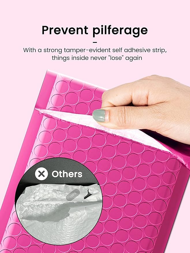 GSSUSA Pink Bubble Mailers 4x8 100 Pack, Self Seal Padded Envelopes | Usable - Image 7