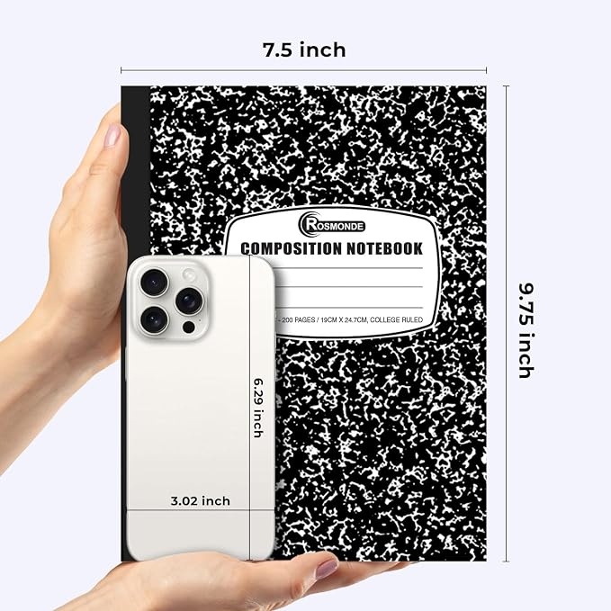 Rosmonde 100 Pack Black Marble Composition Notebooks, College Ruled, 200 Pages - Image 2