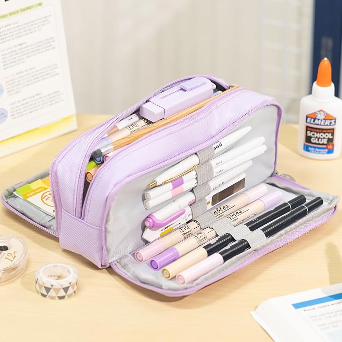CICIMELON Large Capacity Pencil Case 3 Compartment Pouch Pen Bag - Image 4