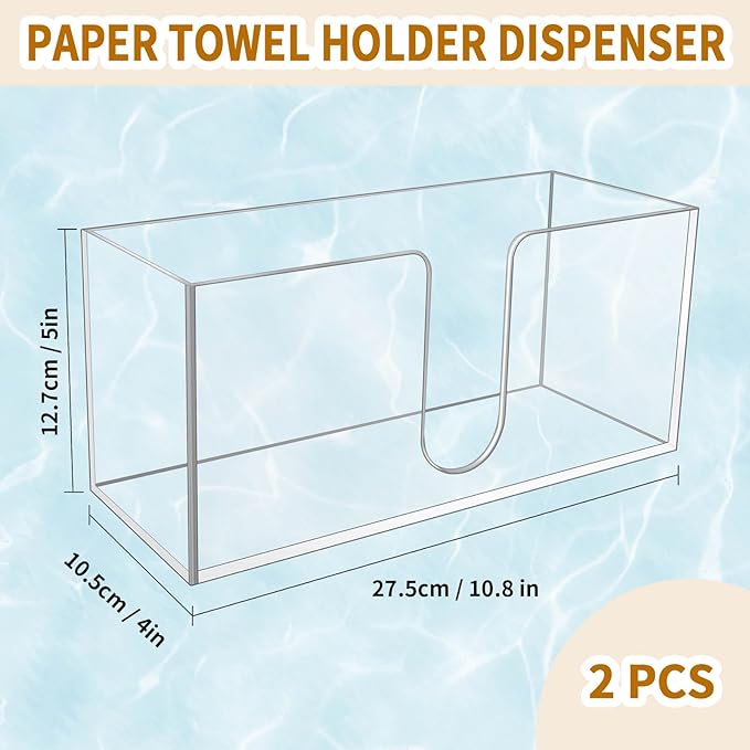 2Pack Acrylic Countertop Paper Towel Holder, Paper Towel Dispenser Countertop/Acrylic Napkin Holder(5mm Acrylic) C-fold or MultiFold Trifold Paper Towels for Bathroom, Kitchen,Restaurant (2)-DeskLoop Office