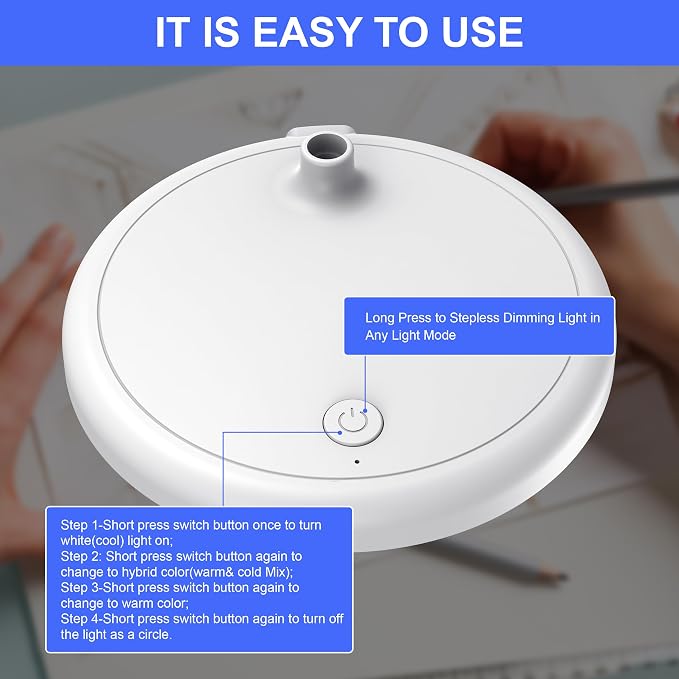 LED Desk Lamp for Home Office, 3 Light Colors, Table Lamp, Dimmable Reading - Image 5
