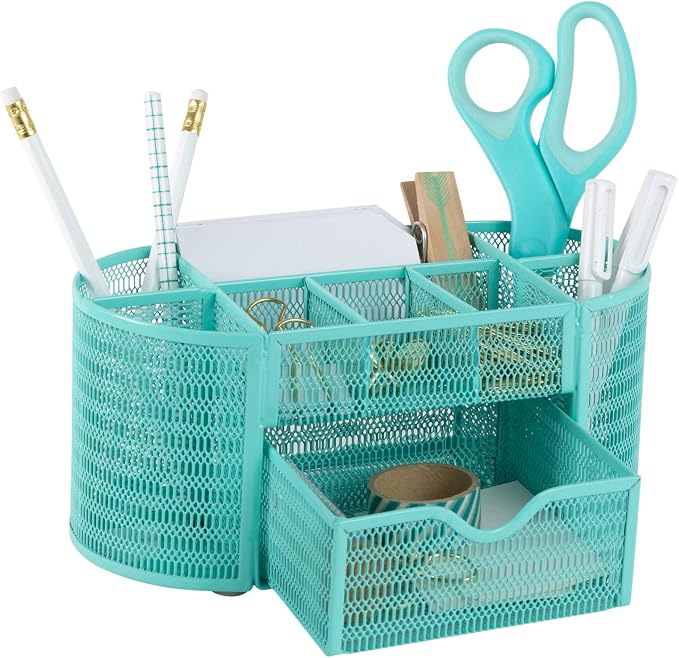 BLU MONACO Aqua Desk Organizer | Metal Stationery Holder by Blu_Monaco