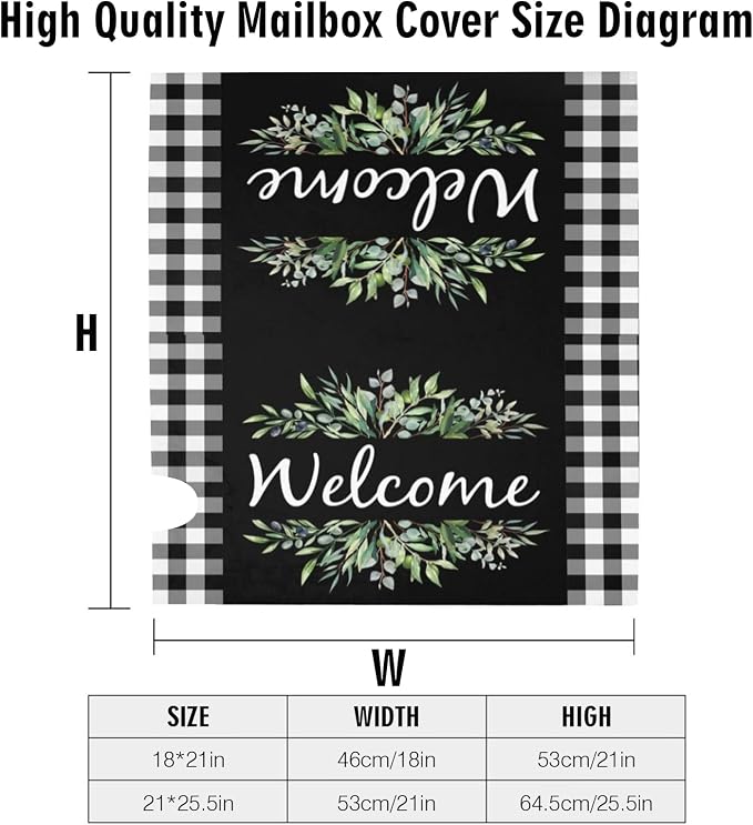 Wreath Buffalo Plaid Mailbox Covers, Welcome Magnetic Mailbox Cover, Plaid and - Image 6