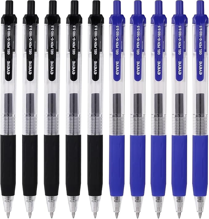 EYEYE G-103 0.5mm Gel Pens, 5 Black 5 Blue, Extra Fine Point Pen | Retractable by eyeye